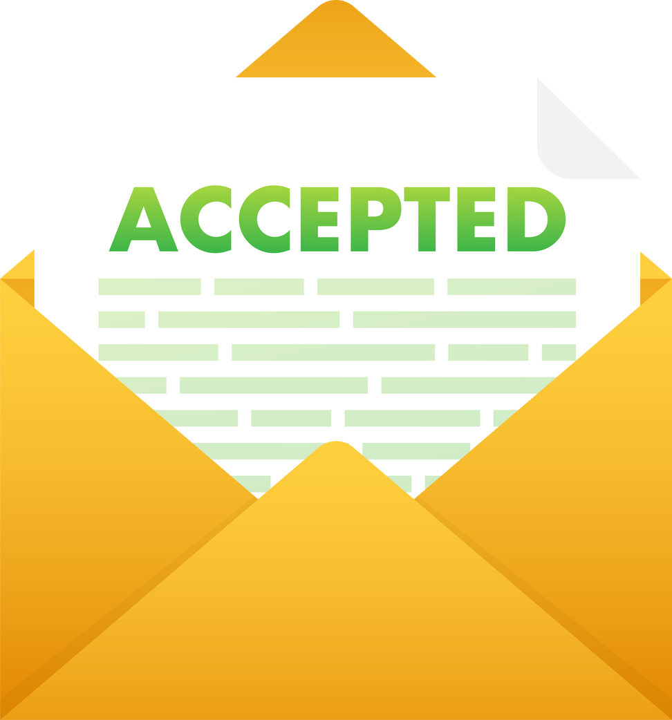 Accepted email. College accept. Recruitment job success. Vector stock illustration.